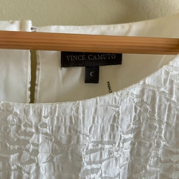 Vince Camuto White Rayon Eyelet Tank Top Blouse Size L Lined Keyhole Back - Picture 2 of 5